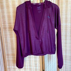 Puma dry fit hoodie cardigan summer top burgundy emboss print run sun protection